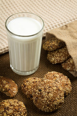Glass of kefir with oatmeal cookies