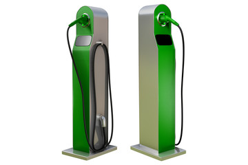 3d rendering a set of green charging modern electric car station isolated on white background with clipping paths.
