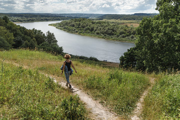 Walk along the river Oka in Tarusa, Kaluga region, Russia. Holidays in Russia.