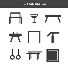 Line icon set with artistic gymnastics equipment