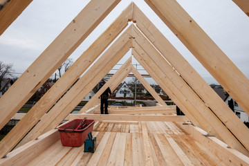 Fototapeta na wymiar Neubau von einem Dachstuhl auf einem Einfamilienhaus