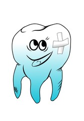 Tooth that is sick and it is treated illustration isolated on white background.