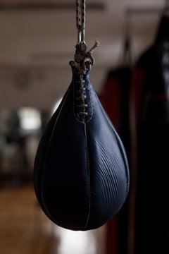 Punching bag hanging in fitness studio