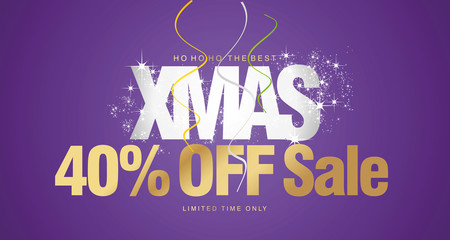 Ho ho ho Christmas Sale gold 40 percent off limited time only purple background voucher