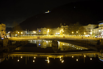 Kurstadt Bad Ems an der Lahn bei Nacht - Unesco Weltkulturerbe Great Spas of Europe - Stockfoto	