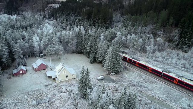 Train Oslo - Bergen in mountains. Hordaland, Norway.