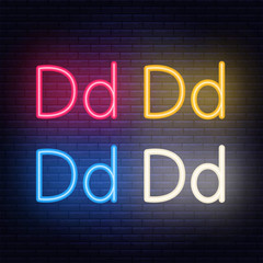 Neon letters, font on dark blue background. Vector illustration of eps 10.