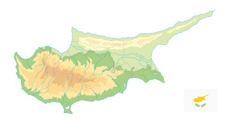 Cyprus Physical Map isolated on white. No text