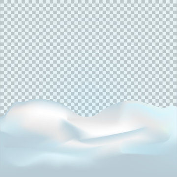 Snowy landscape isolated on dark transparent background. Vector illustration of winter decoration. Snow background. Snowdrift