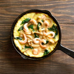 Mushroom and spinach frittata with shrimps