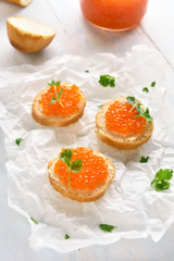 Sandwiches with red caviar