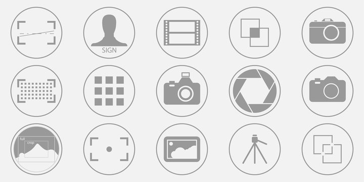 Photography icons set - digital camera illustrations - photo & picture sign and symbols. Vector eps 10