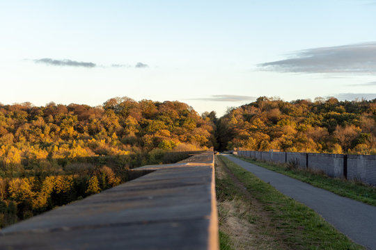 A view on the viaduct on the viaduct in Conisbrough during the setting sun. England.