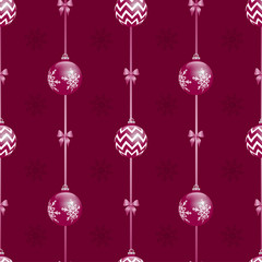 Red Christmas seamless pattern of balls and snowflakes