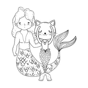 male mermaid and burrmain underwater scene