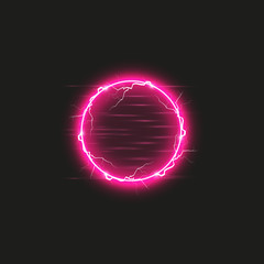 Red round frame. Shining circle banner. Isolated on black transparent background. Vector illustration