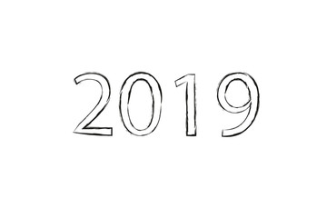 Dry brush texture effect. 2019 numeral hand lettering. Happy New Year. Merry Christmas. Graduation. Vector Illustration