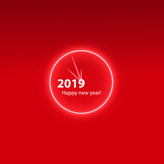 Christmas Party Poster with a glowing magical clock. Happy 2019 New Year Flyer, Greeting Card, Invitation, Menu Design Template. Vector illustration. Boxes