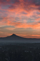 Sunrise over Portland Oregon and Mt Hood