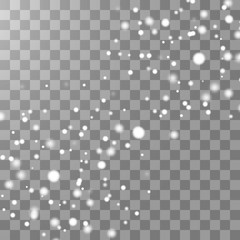 Vector falling snow effect isolated on transparent background with blurred bokeh.