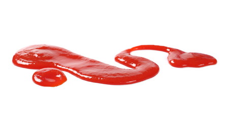 red ketchup splashes isolated on white background, tomato pure texture
