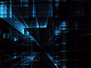 Abstract 3D fractal background, texture. Virtual Neon City
