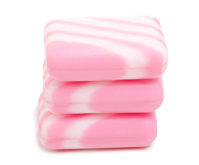 Pink white soap on white background isolation