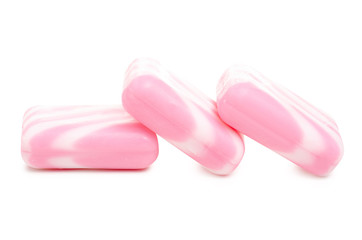 Pink white soap on white background isolation