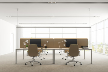 Panoramic office with beige tables