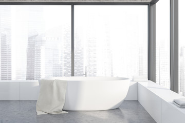 Panoramic bathroom interior, white tub