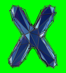 Fototapeta na wymiar Capital latin letter X in low poly style blue color isolated on green background