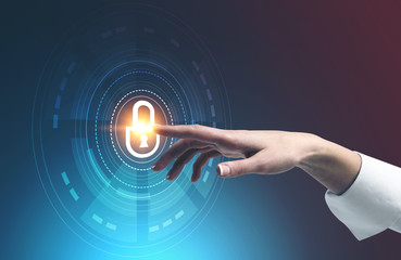 Woman hand using online security interface