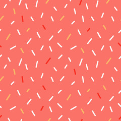 Cute coral seamless pattern background with doodle style confetti, sprinkles for holiday, party design.