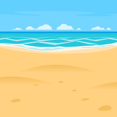 Sand beach simple cartoon style background. Sea shore view - 237787681