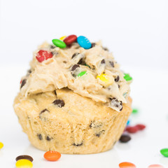 Chocolate Chip Cupcake with Colorful Candies in the Frosting