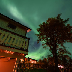 The polar arctic Northern lights aurora borealis sky star in Scandinavia Norway Tromso in the farm winter snow mountains