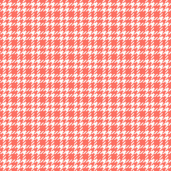 Coral Pink Houndstooth Tartan Tweed Vector Pattern Tile. Living Coral - 2019 Color of the Year. Fashion Textile Print. Dogs-tooth Check Fabric Textures. Pattern Tile Swatch Included.