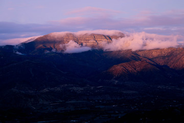 The Topa Topa Mountains in Clouds During the Pink Moment 