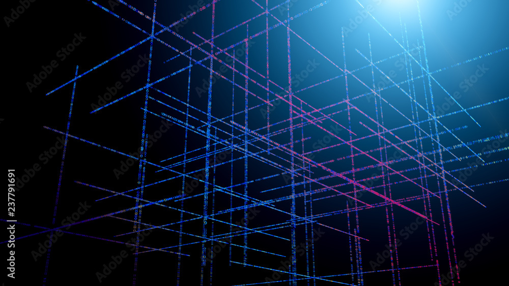 Poster backdrop of three dimensional fractal structures and lights on the subject of technology, communicat