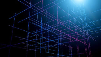 Backdrop of three dimensional fractal structures and lights on the subject of technology, communications, education and science