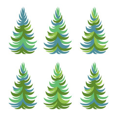 Obraz premium Set of Christmas green trees isolated on white. Elements for winter holidays design.