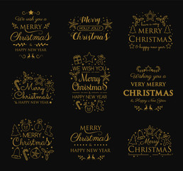Fototapeta na wymiar Christmas symbols with wishes - collection of typography. Vector.