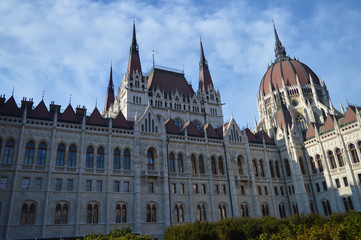 Fototapeta na wymiar BUDAPEST, HUNGARY - DECEMBER 29, 2017: Exterior of Hungarian Parliament Building in Budapest on December 29, 2017.