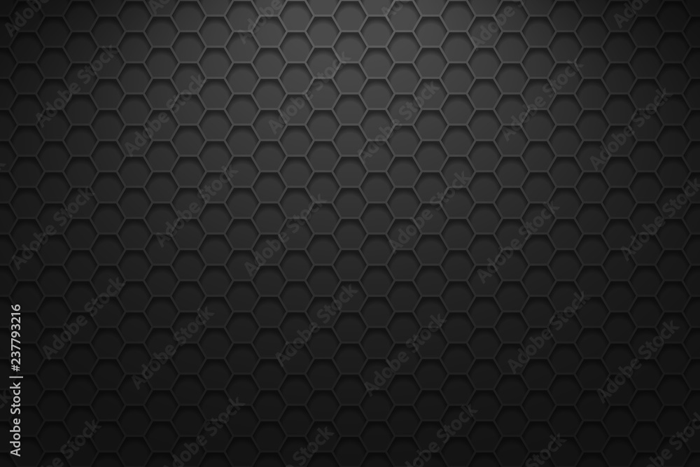 Poster Dark horizontal background with hexagons. Vector background with lighting.