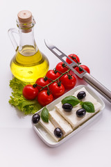 A piece of feta cheese on a white background