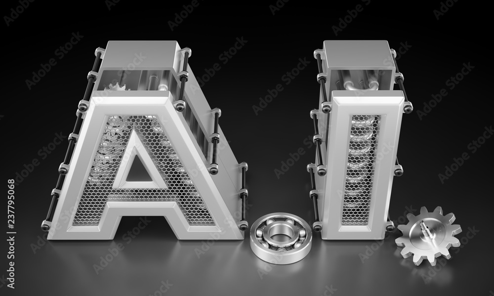 Poster artificial (machine) intelligence. designed in techno-style capital letters composed into abbreviati