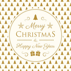 Holiday typography with decorative ornaments and Christmas trees. Vector.