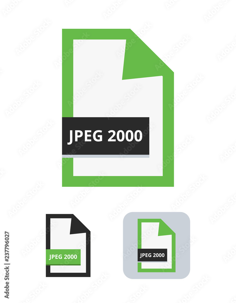 Poster jpeg 2000 file flat vector icon. symbol of jpeg 2000 file with choice of lossless or lossy compressi