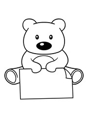 Fototapeta premium teddy bär klein süß niedlich kuscheltier grizzly schild name fläche schreiben text sitzend bärchen zeigen comic cartoon clipart design