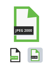 Jpeg 2000 file flat vector icon. Symbol of JPEG 2000 file with choice of lossless or lossy compression for pictures, photos, images, graphic, web and print isolated on a white background.